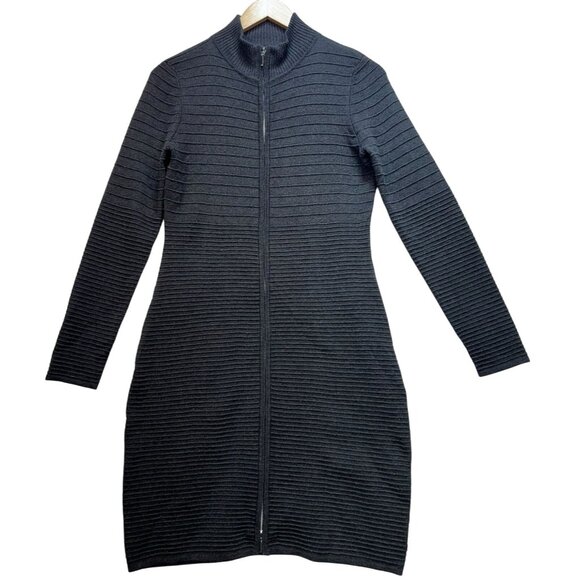 Calvin Klein Dresses & Skirts - Calvin Klein Womens Ribbed Knit Double Zip Sweater Dress Long Sleeve Size M Gray